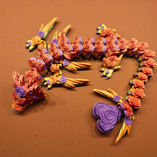 Articulated Amoryn rainbow flower dragon model shown in full