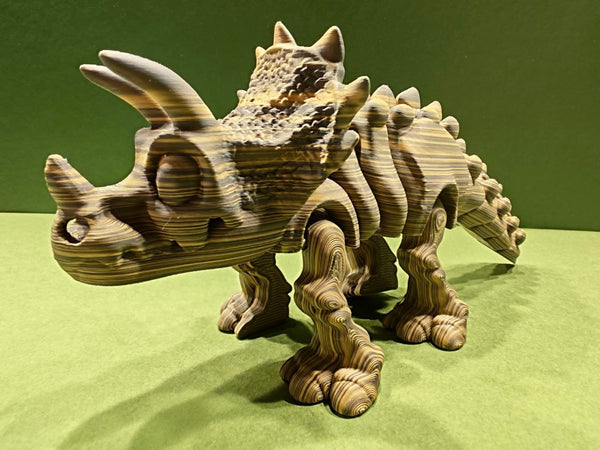 Articulated Triceratops skeleton model in three-quarter view