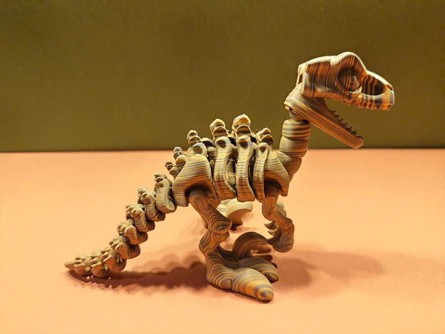 Articulated Velociraptor skeleton model in side view