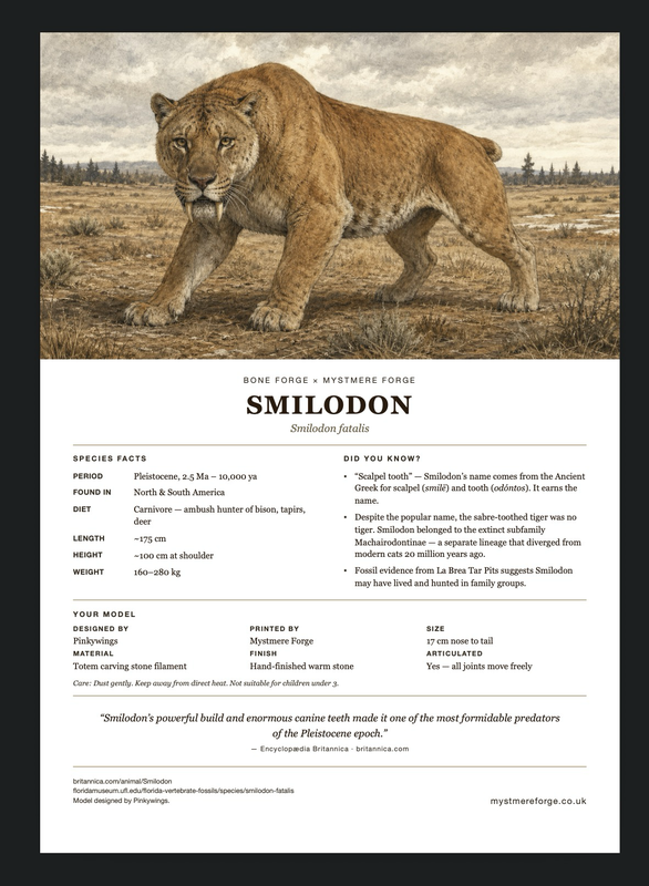 Smilodon fact sheet insert